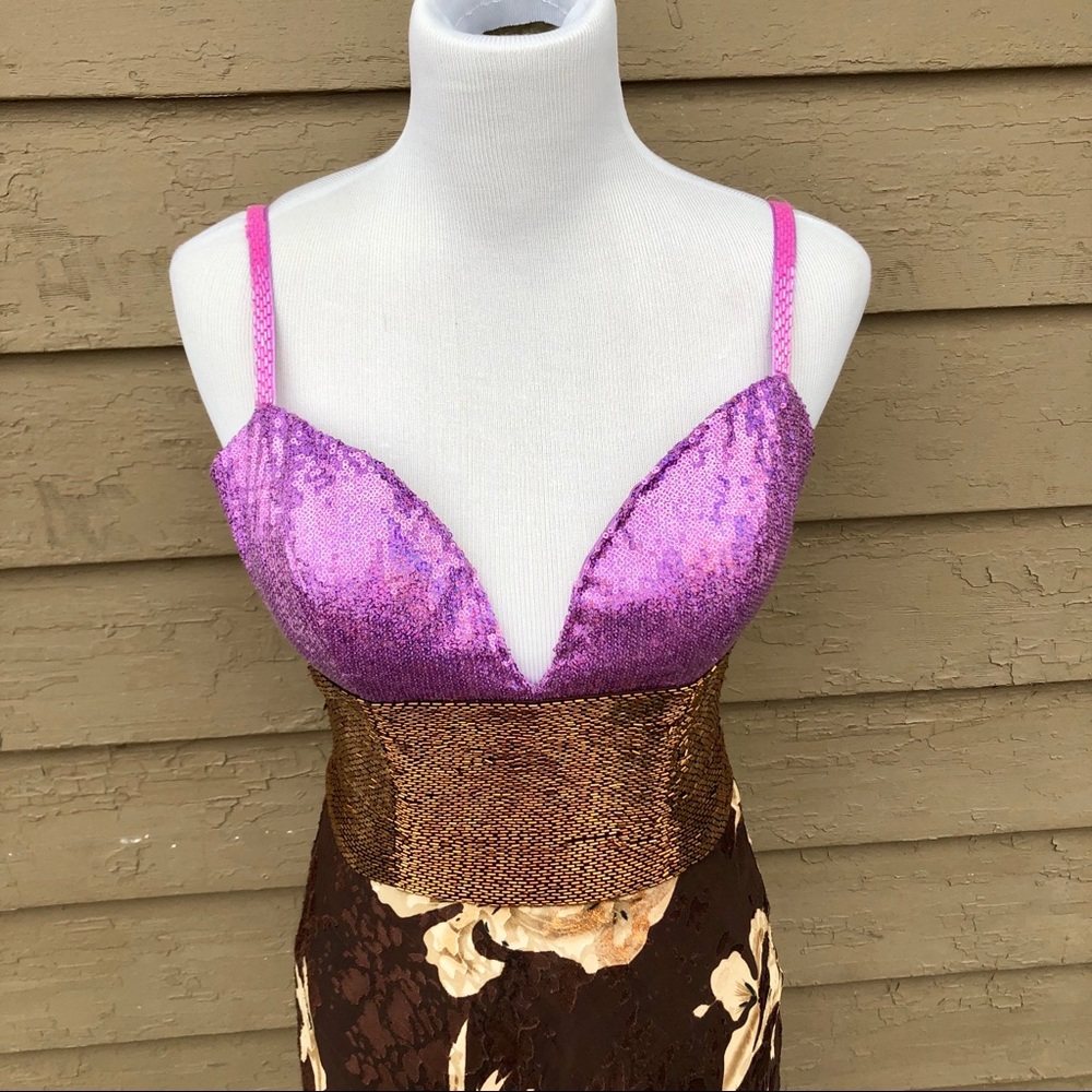 Beaded evening gown with fit and flare floral - Picture 3 of 8